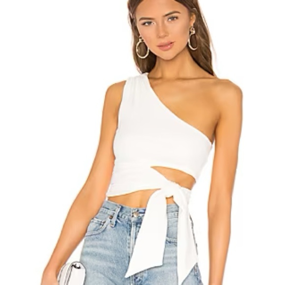 Lovers + Friends Ivory Ribbed Knit Top Medium White With Tie One Sholder